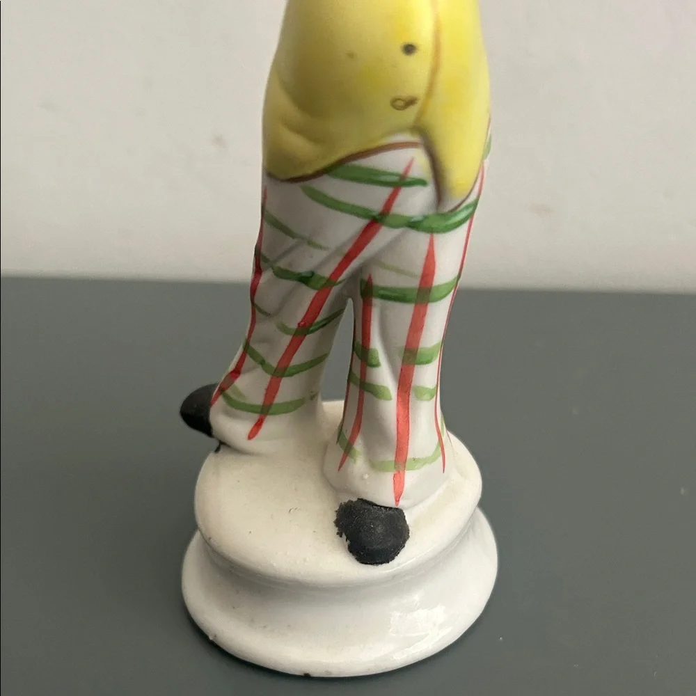 Vintage Ceramic Clown Figurine in Yellow, White & Red